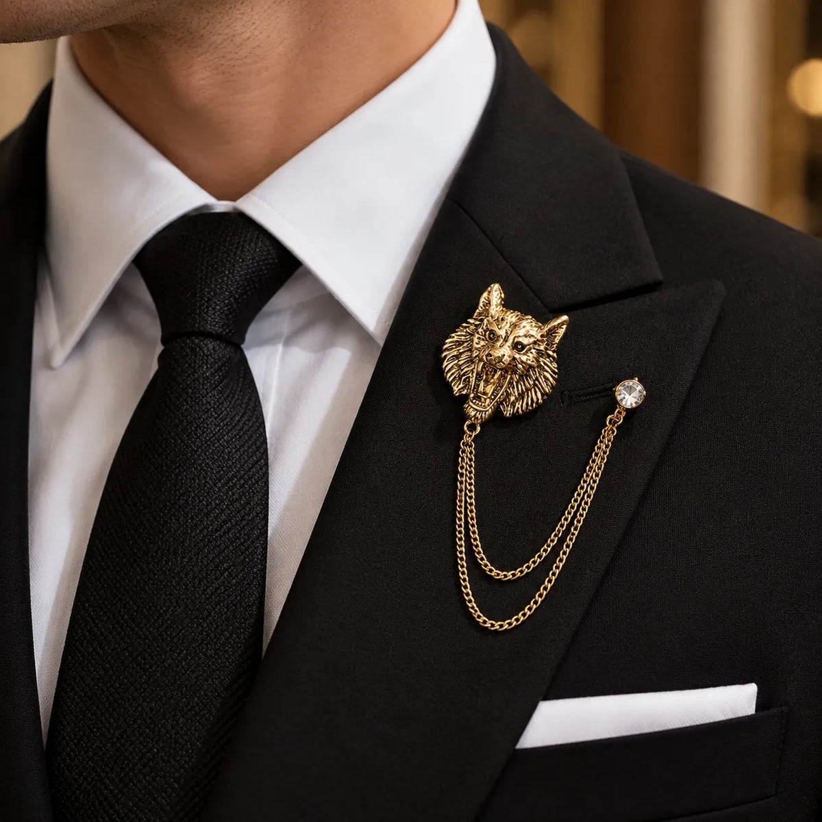 Vintage Wolf Brooch Pin for Men's Suits