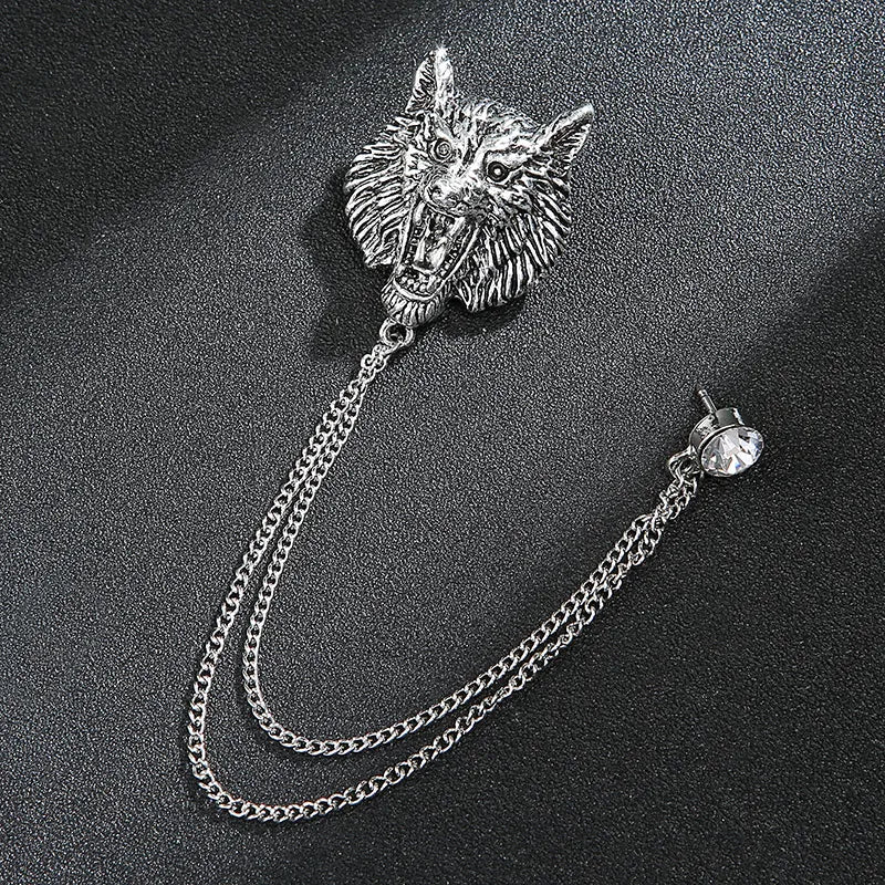 Vintage Wolf Brooch Pin for Men's Suits