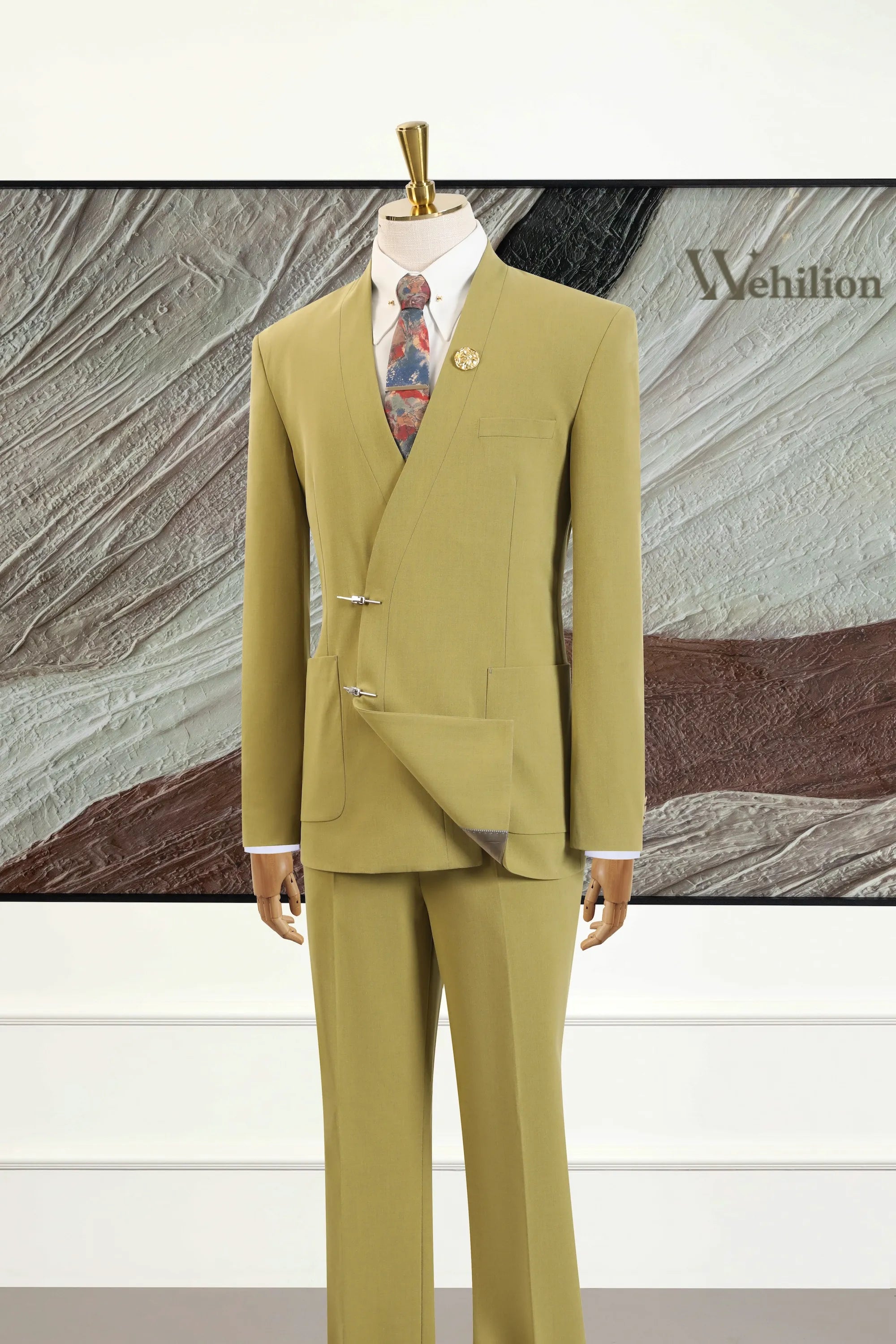 Men's Yellow Collarless 2 Piece Suits
