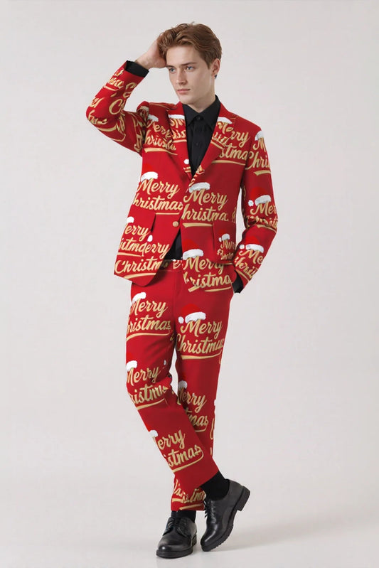 Men's Festive Graphics Christmas Eve Party 2 Piece Suit