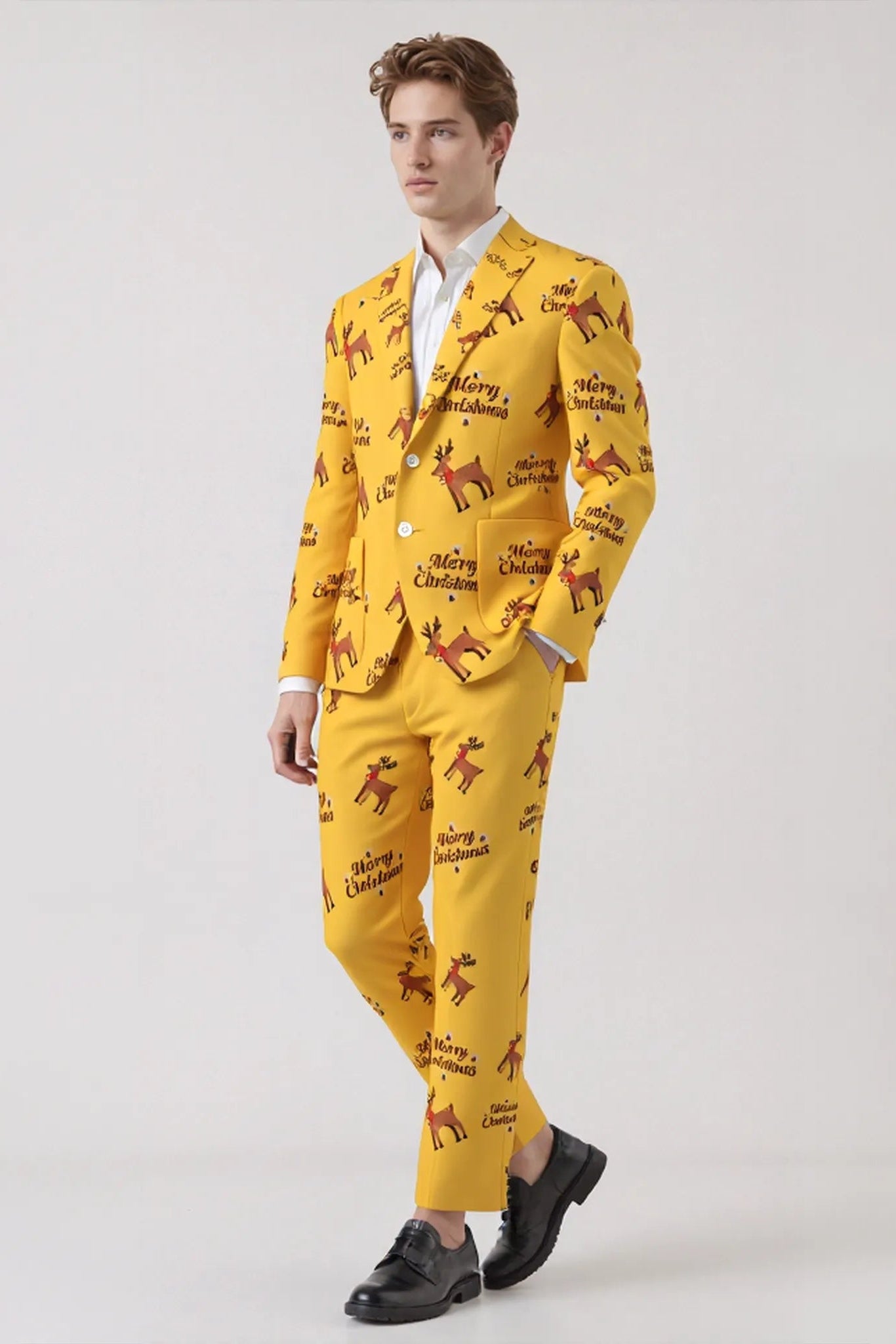 Men's Deer Animal Christmas Eve Party 2 Piece Suit