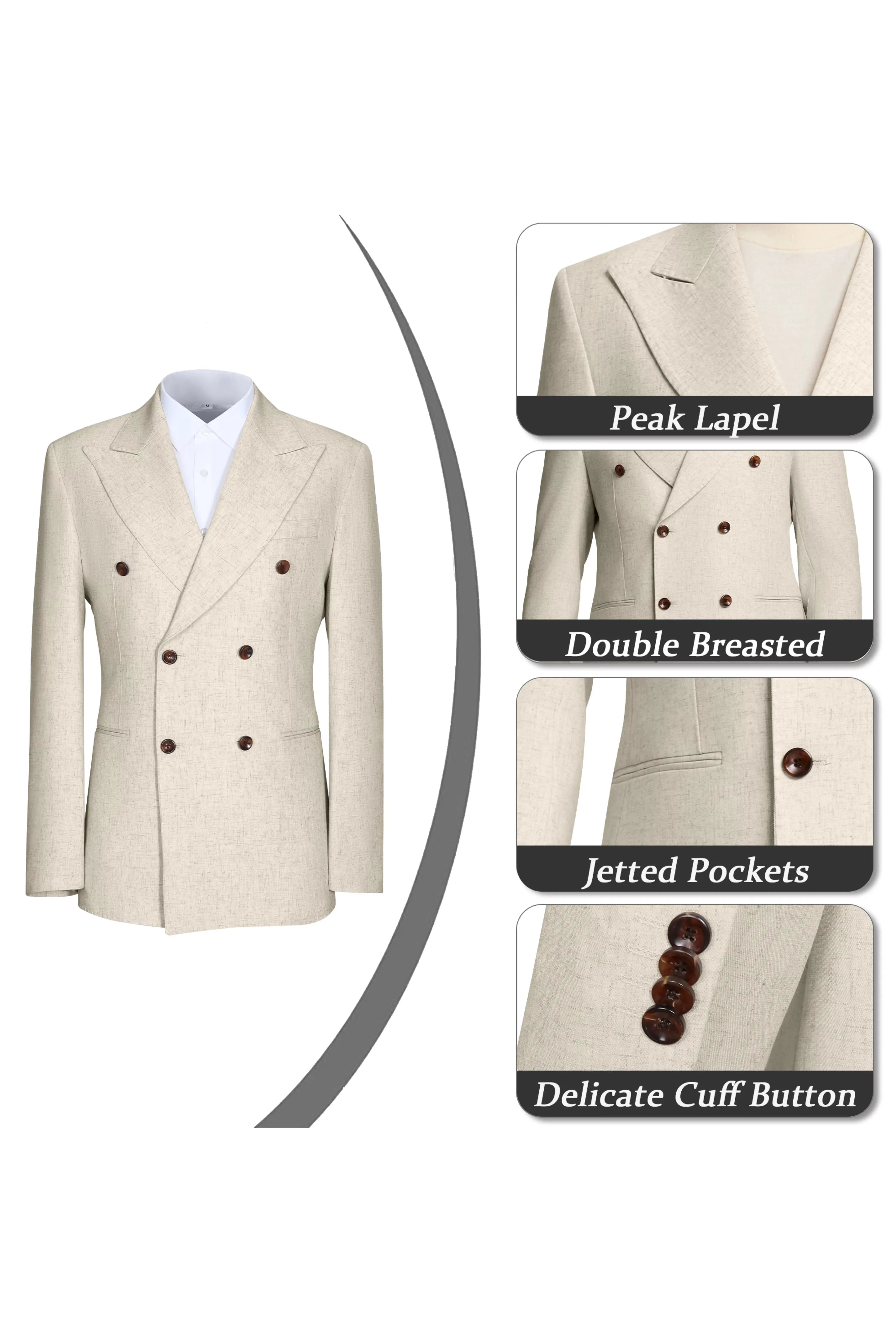 Men's Linen Double Breasted 2 Piece Suits