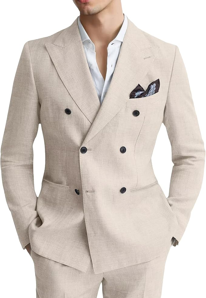 Men's Linen Double Breasted 2 Piece Suits