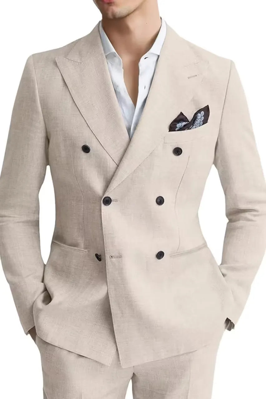 Men's Linen Double Breasted 2 Piece Suits