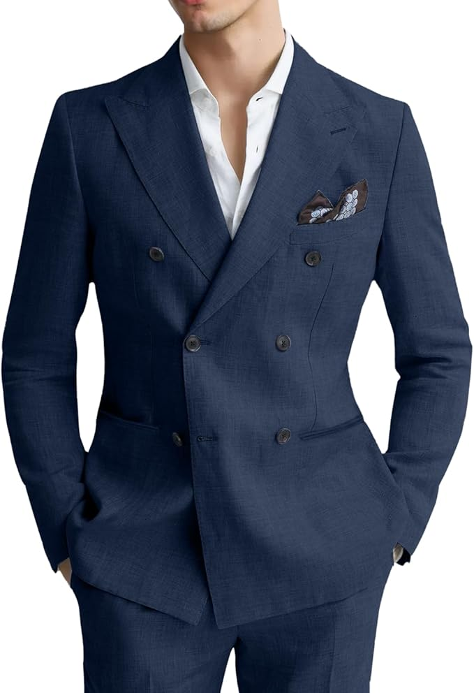 Men's Linen Double Breasted 2 Piece Suits