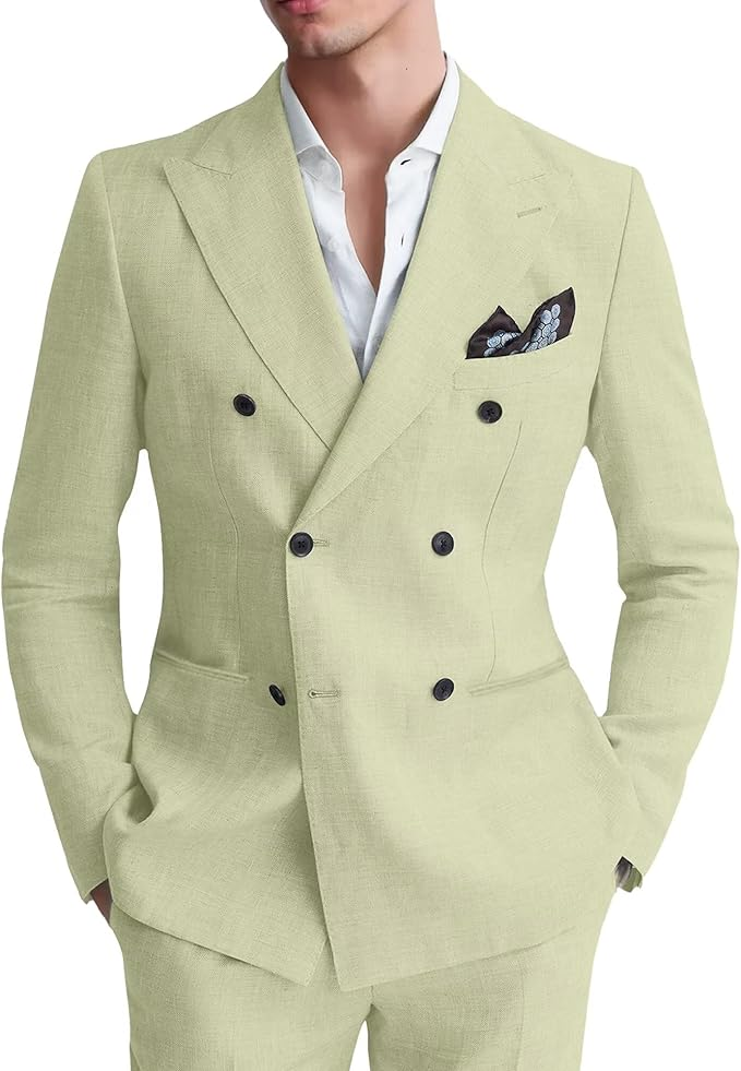 Men's Linen Double Breasted 2 Piece Suits