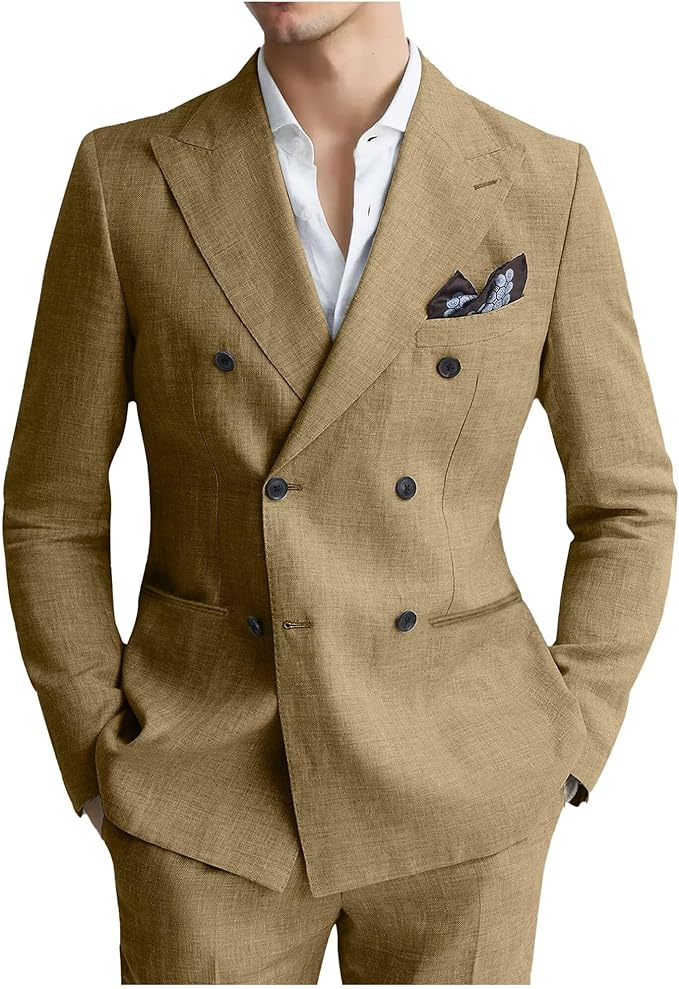 Men's Linen Double Breasted 2 Piece Suits