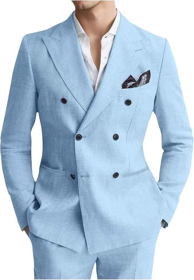 Men's Linen Double Breasted 2 Piece Suits