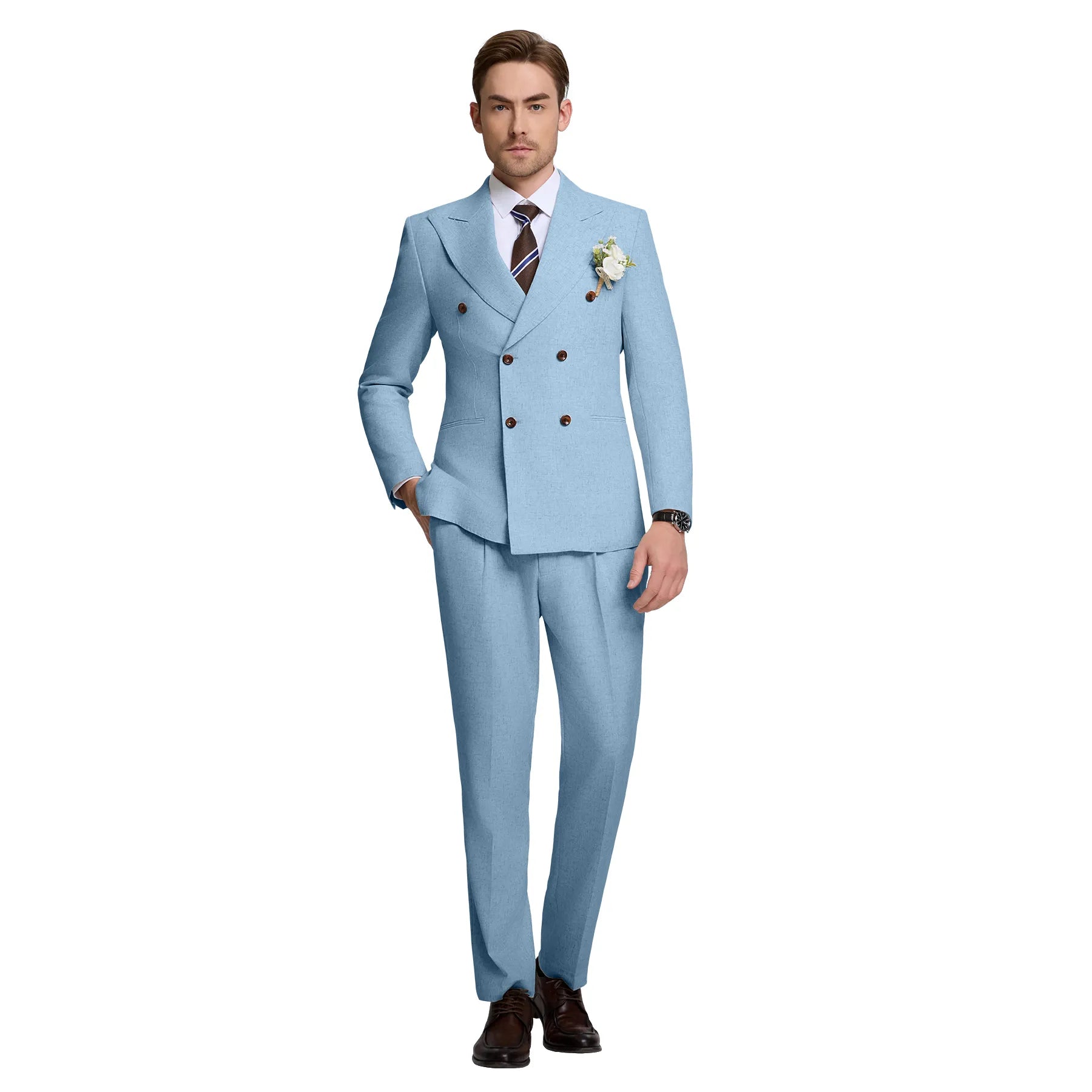 Men's Linen Double Breasted 2 Piece Suits