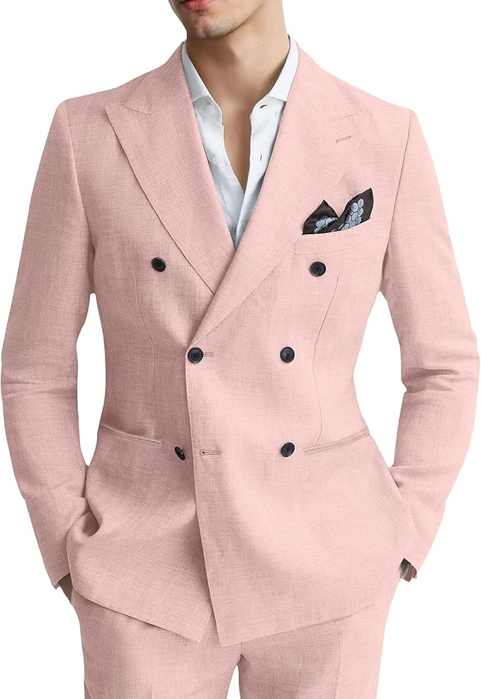 Men's Linen Double Breasted 2 Piece Suits