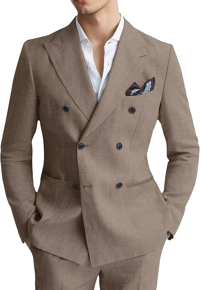 Men's Linen Double Breasted 2 Piece Suits