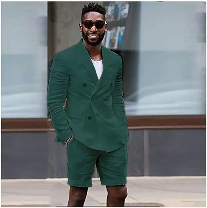 Men's dark green cotton shorts suit with blazer – modern tailored summer outfit