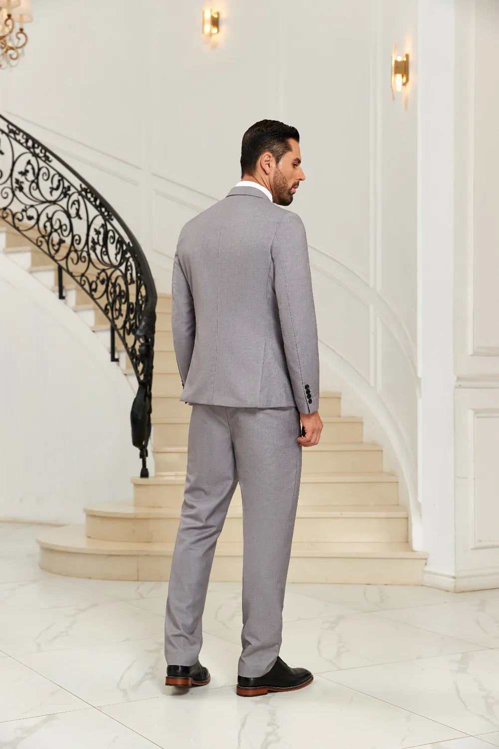 Men’s Grey Peak Collar Modern 3 Piece Suit