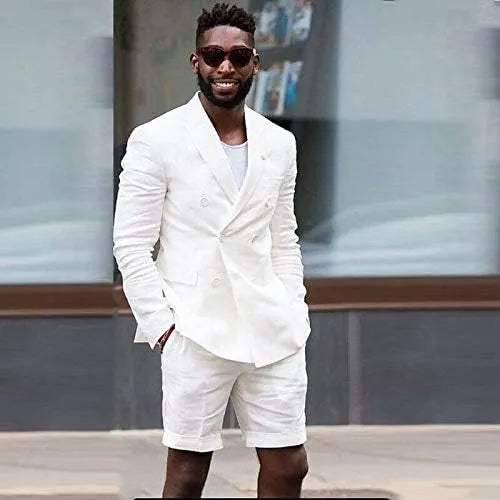 Men's white cotton summer shorts suit with blazer – relaxed yet formal style