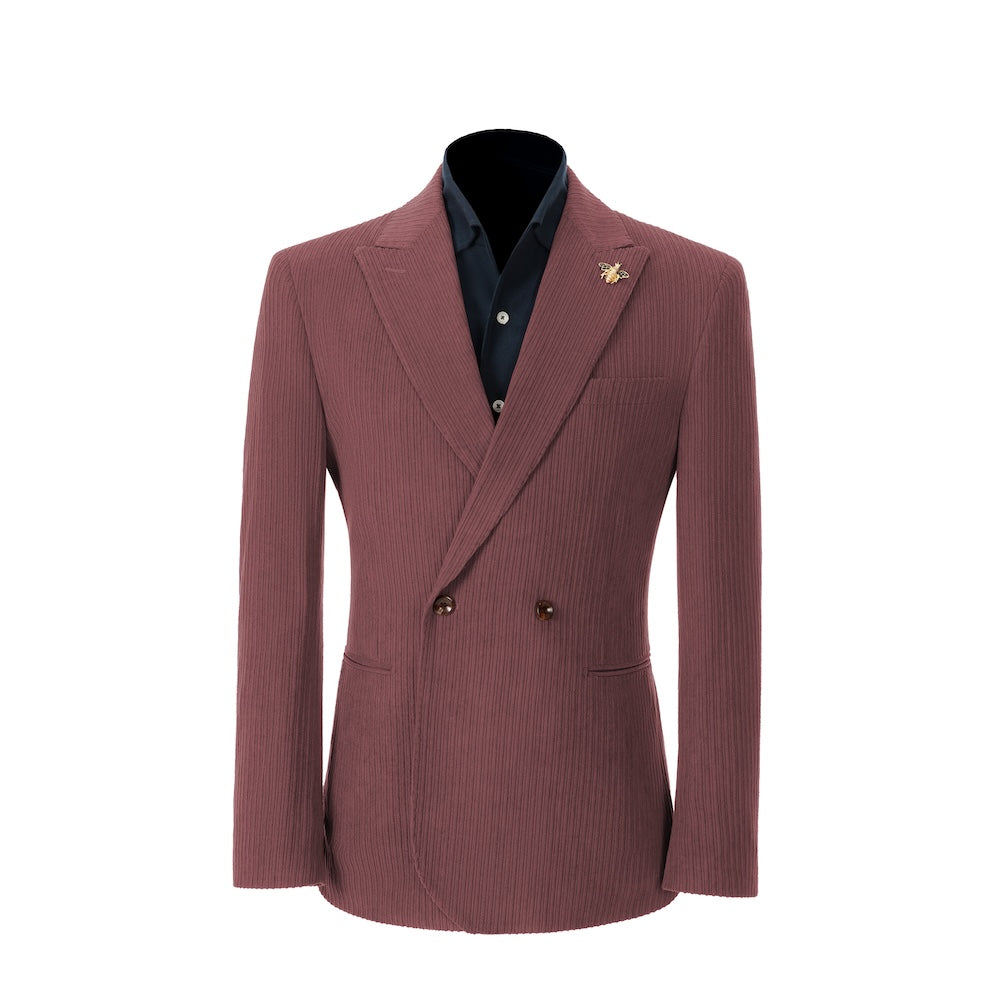 Men's bean pink corduroy blazer – peak lapel prom style 2 piece front view