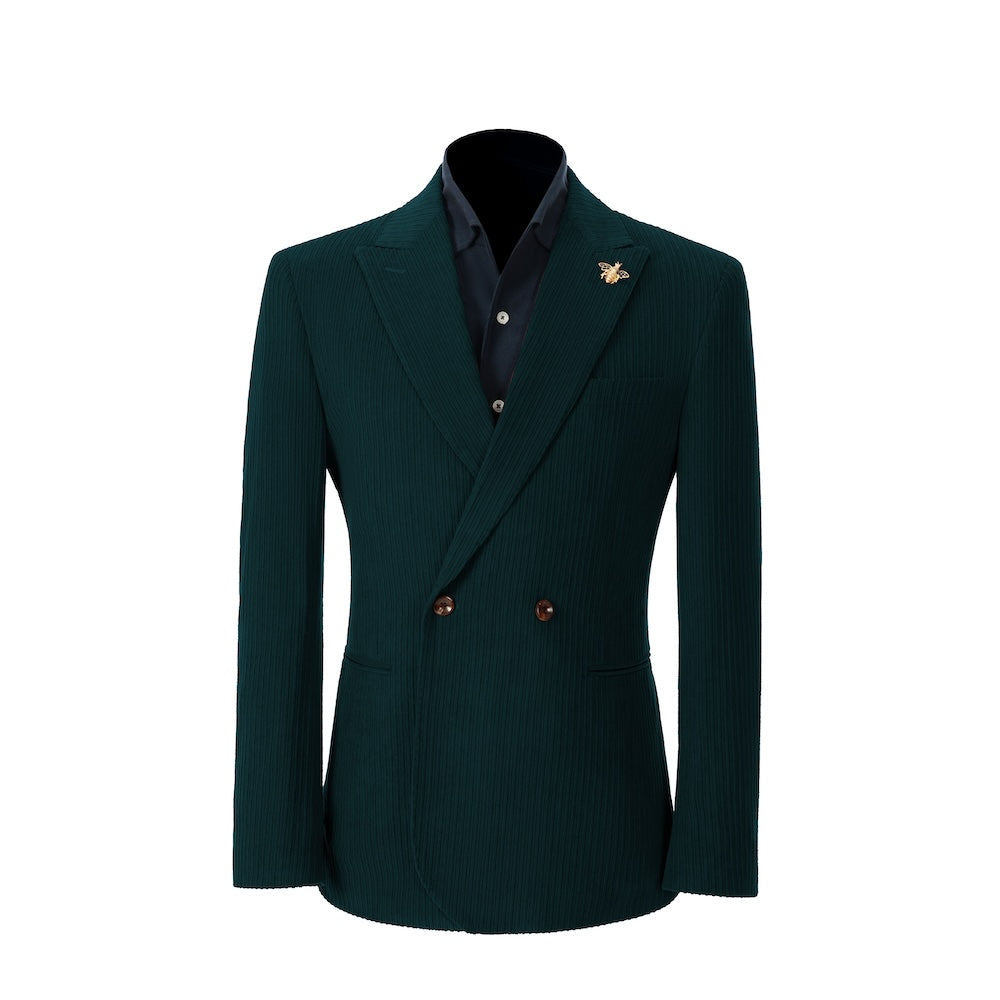 Men's dark green corduroy blazer – peak lapel prom style 2 piece front view