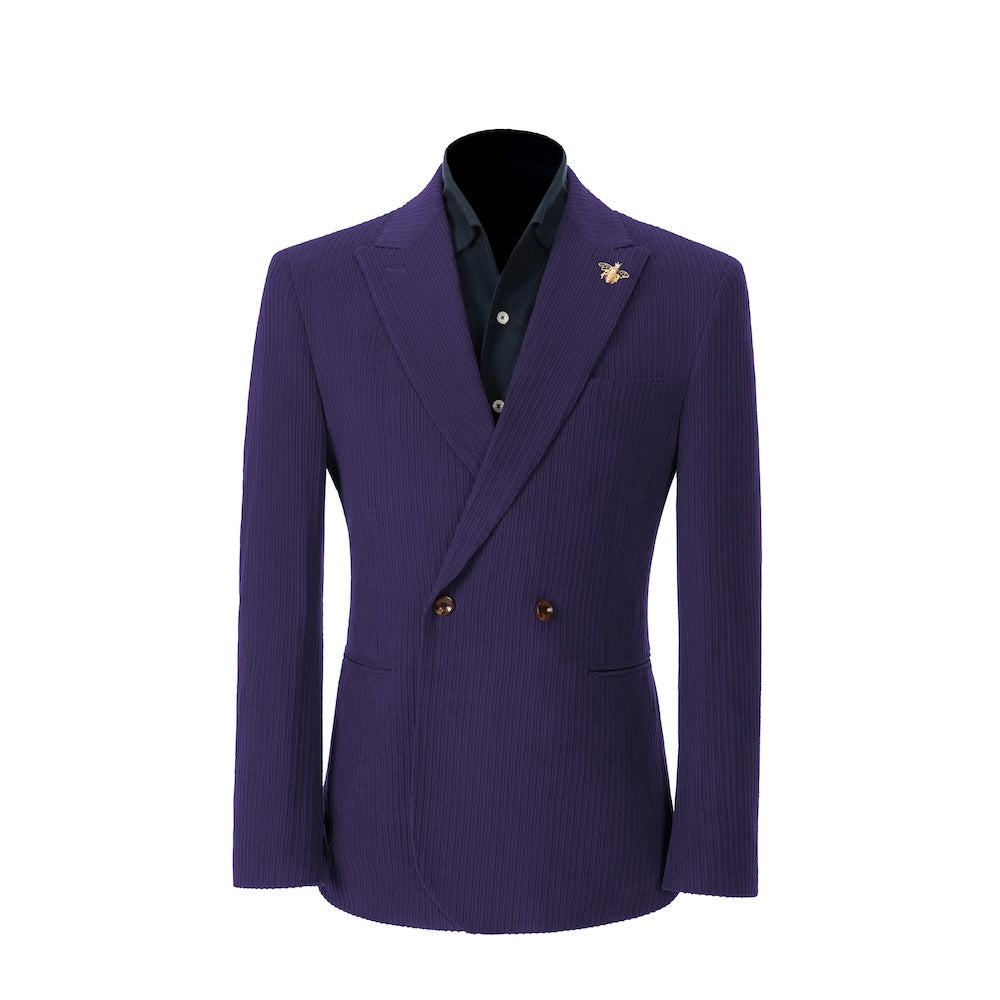 Men's dark purple corduroy blazer – peak lapel prom style 2 piece front view