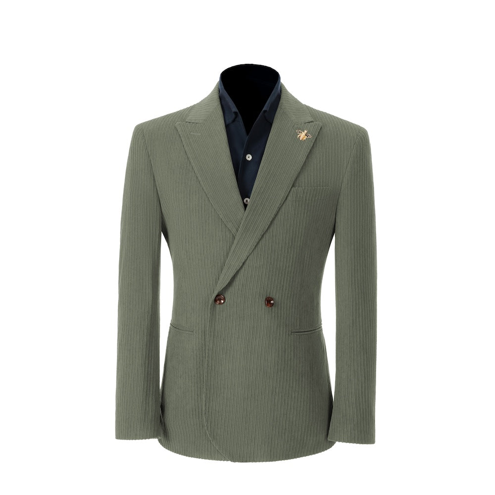 Men's green corduroy blazer – peak lapel prom style 2 piece front view