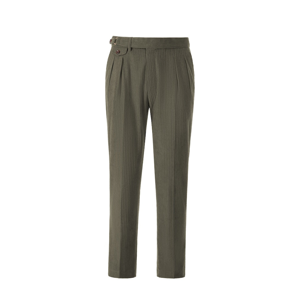 Front view of men's grey corduroy pants – slim fit prom trouser style