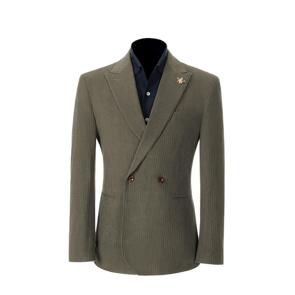 Men's grey corduroy blazer – peak lapel prom style 2 piece front view