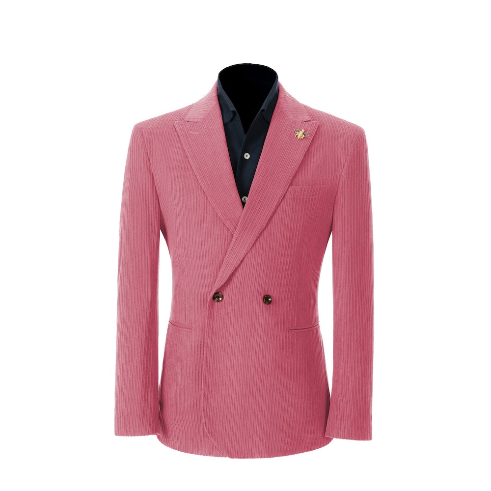 Men's hot pink corduroy blazer – peak lapel prom style 2 piece front view