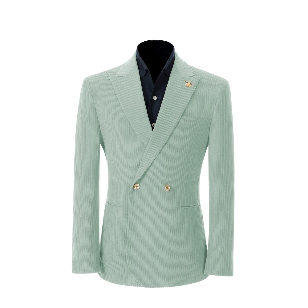 Men's light blue corduroy blazer – peak lapel prom style 2 piece front view