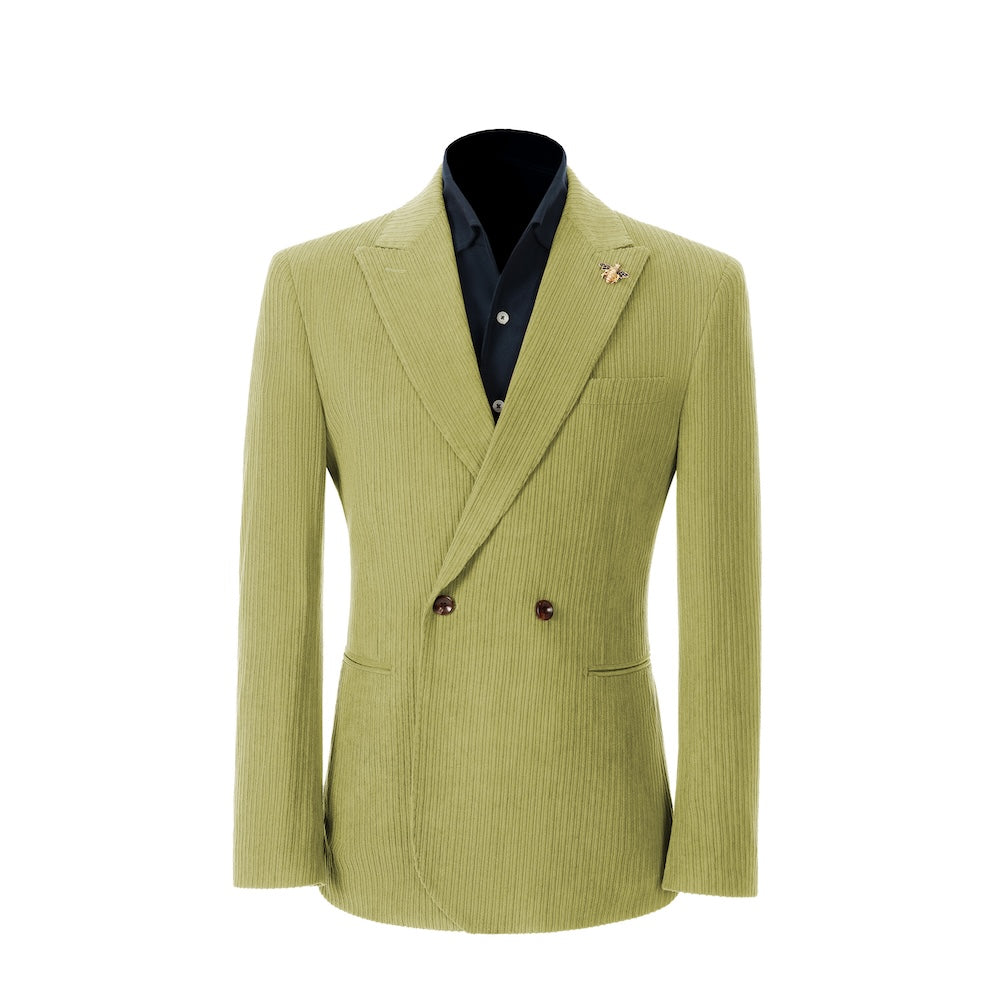 Men's light green corduroy blazer – peak lapel prom style 2 piece front view