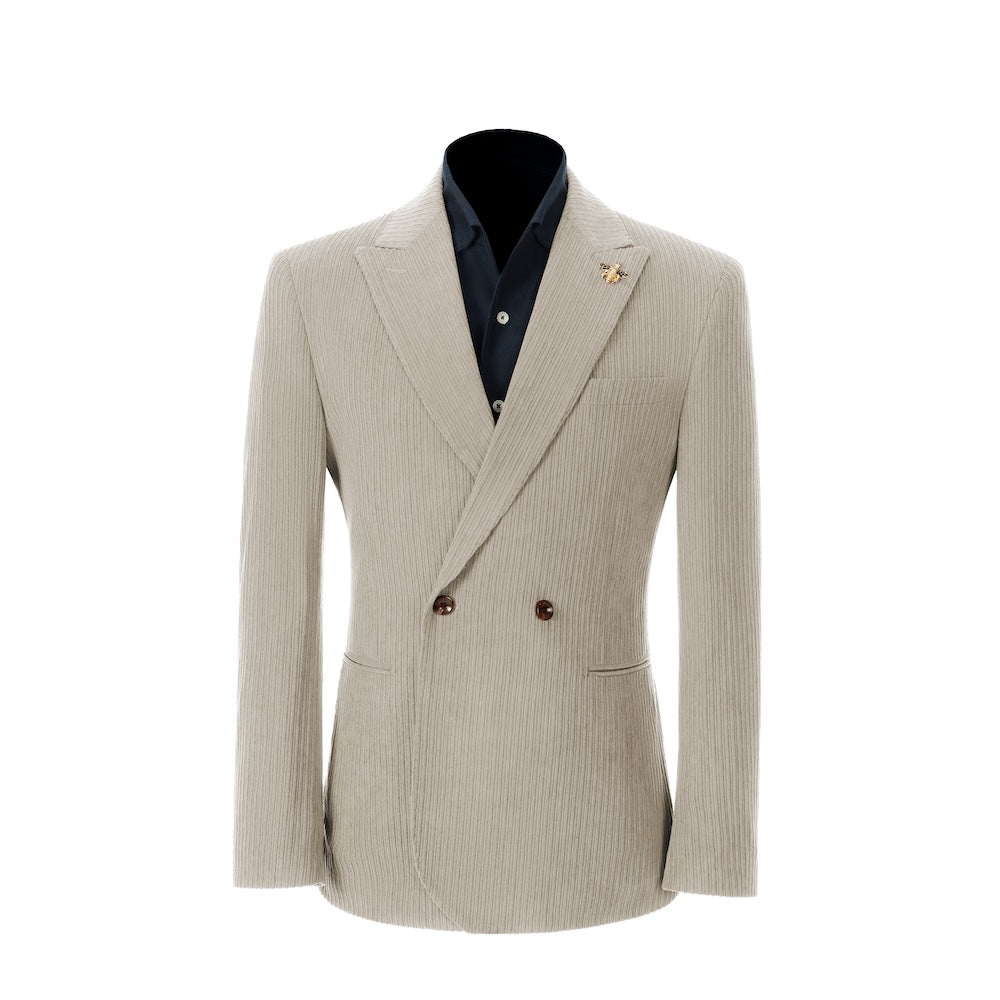 Men's light grey corduroy blazer – peak lapel prom style 2 piece front view