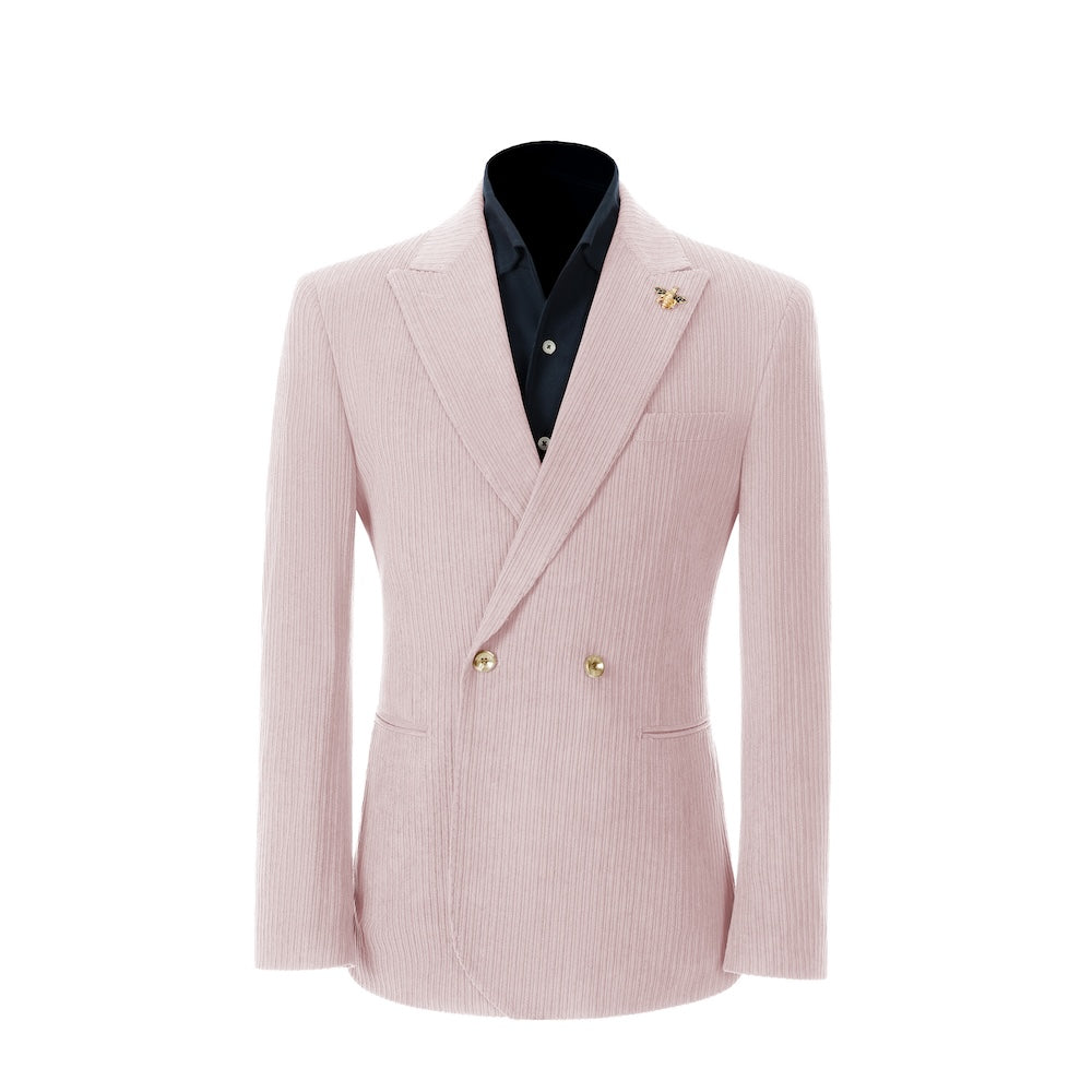 Men's light pink corduroy blazer – peak lapel prom style 2 piece front view