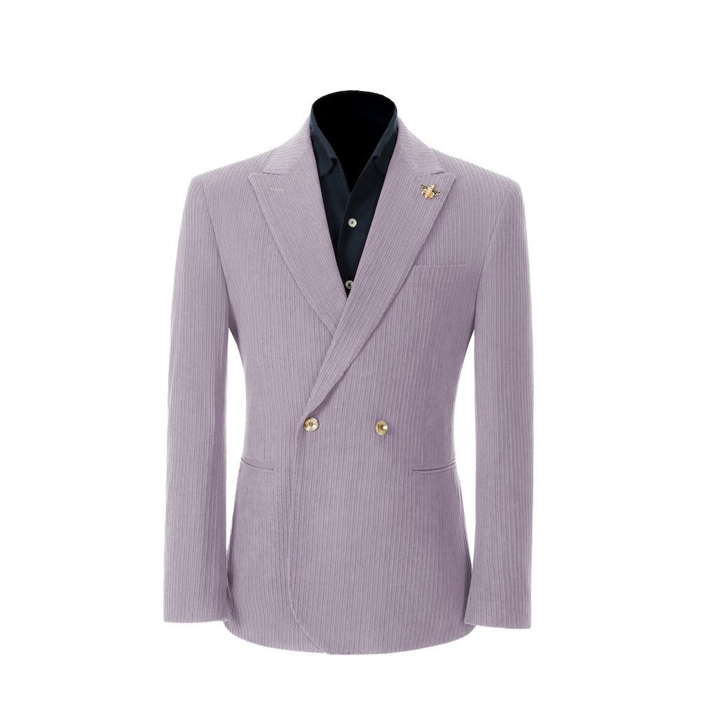 Men's light purple corduroy blazer – peak lapel prom style 2 piece front view