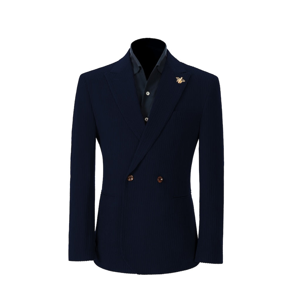 Men's navy corduroy blazer – peak lapel prom style 2 piece front view