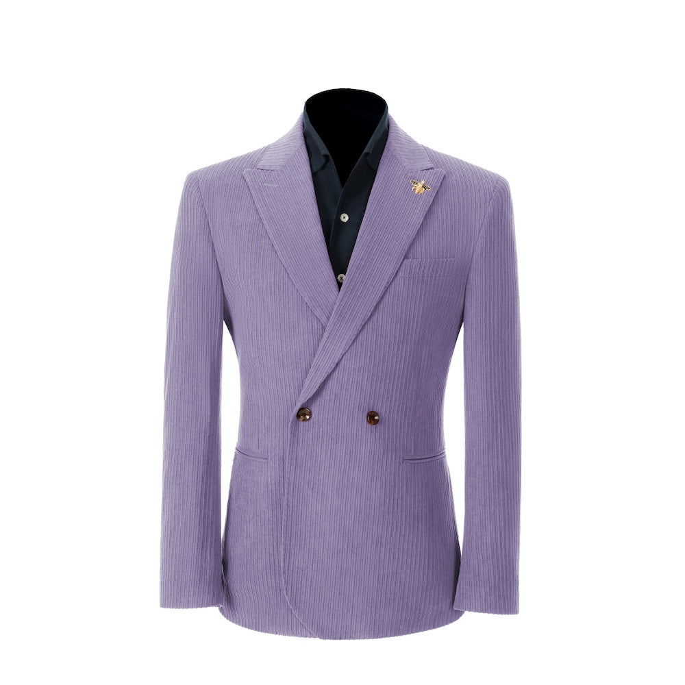 Men's purple corduroy blazer – peak lapel prom style 2 piece front view