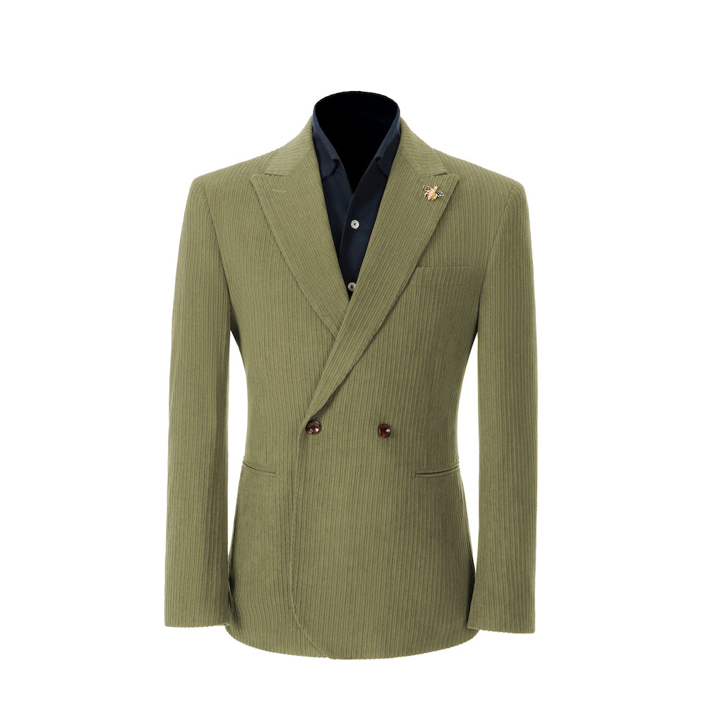 Men's sage green corduroy blazer – peak lapel prom style 2 piece front view