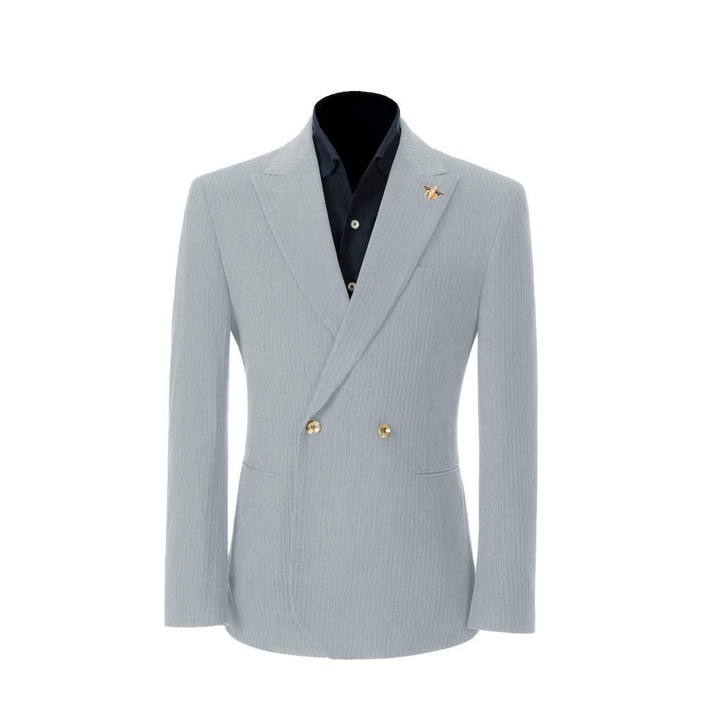 Men's sky blue corduroy blazer – peak lapel prom style 2 piece front view