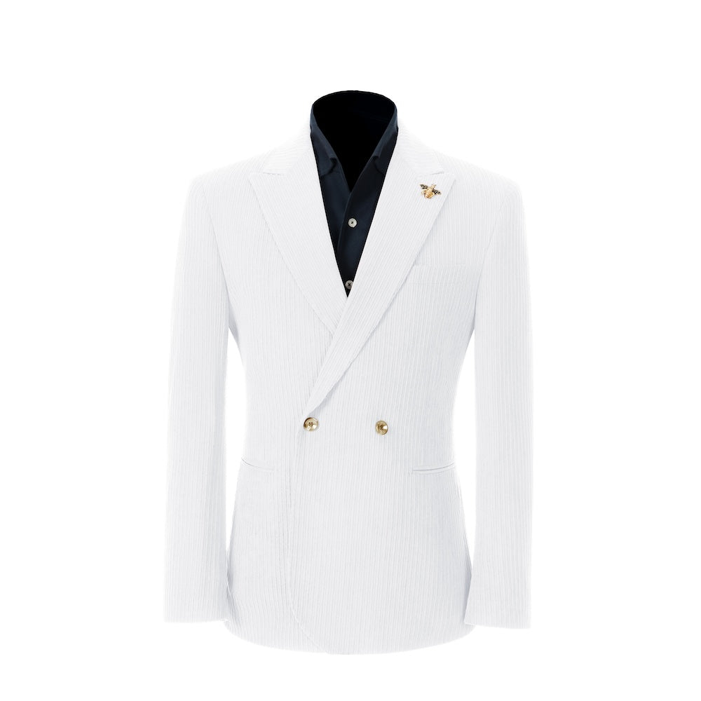 Men's white corduroy blazer – peak lapel prom style 2 piece front view