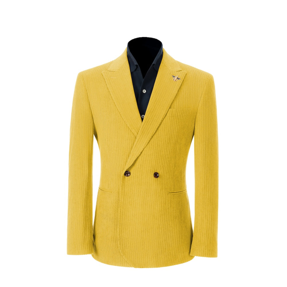 Men's yellow corduroy blazer – peak lapel prom style 2 piece front view