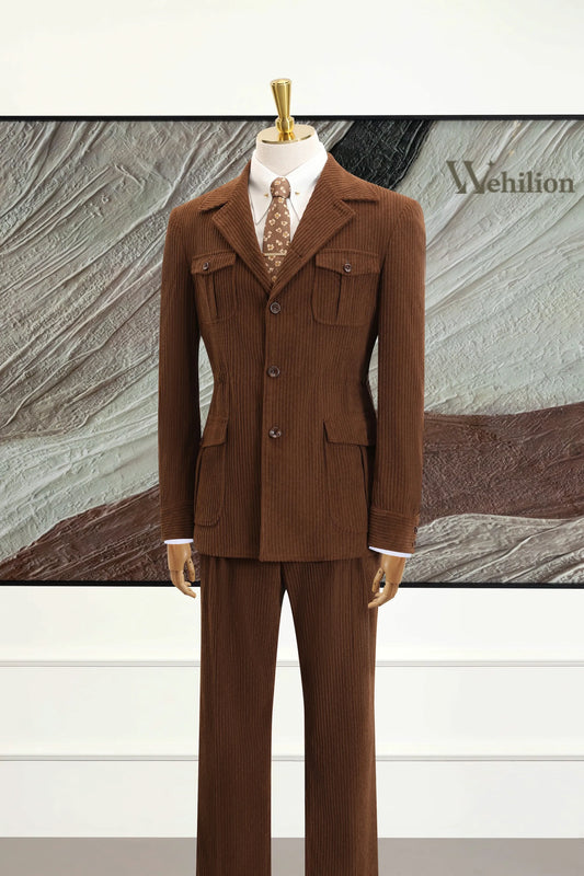 Men's Brown Corduroy 2 Piece Suits