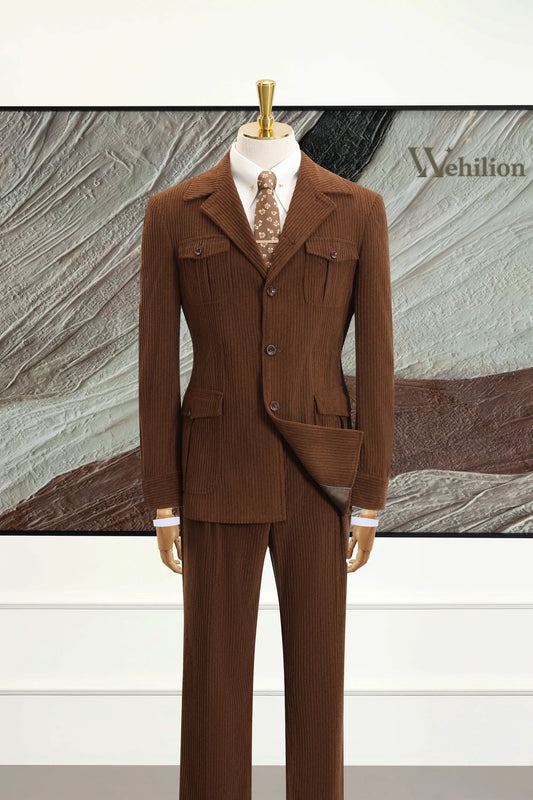 Men's Brown Corduroy 2 Piece Suits