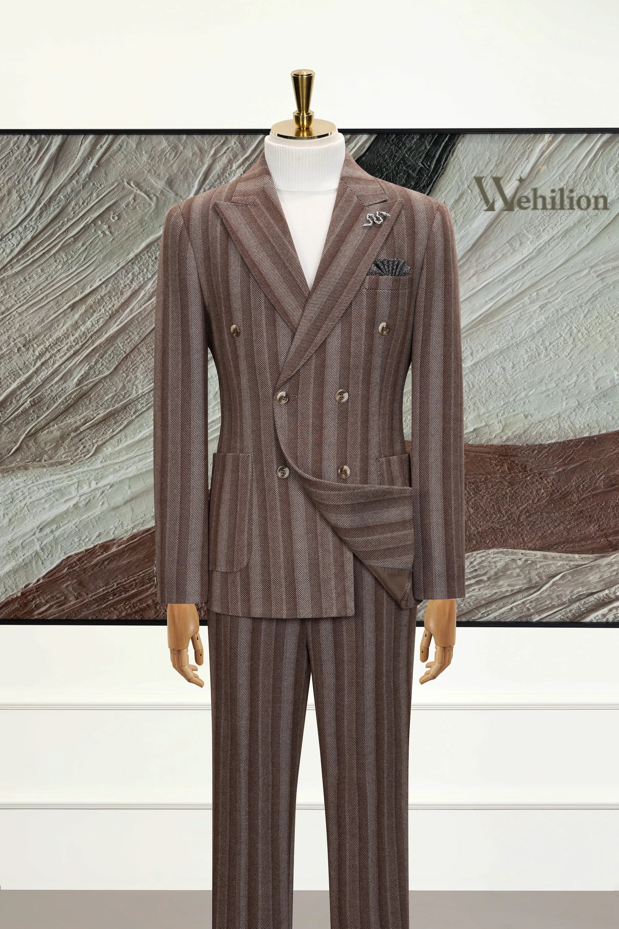 Men's Brown Stripe Herringbone 2 Piece Suits
