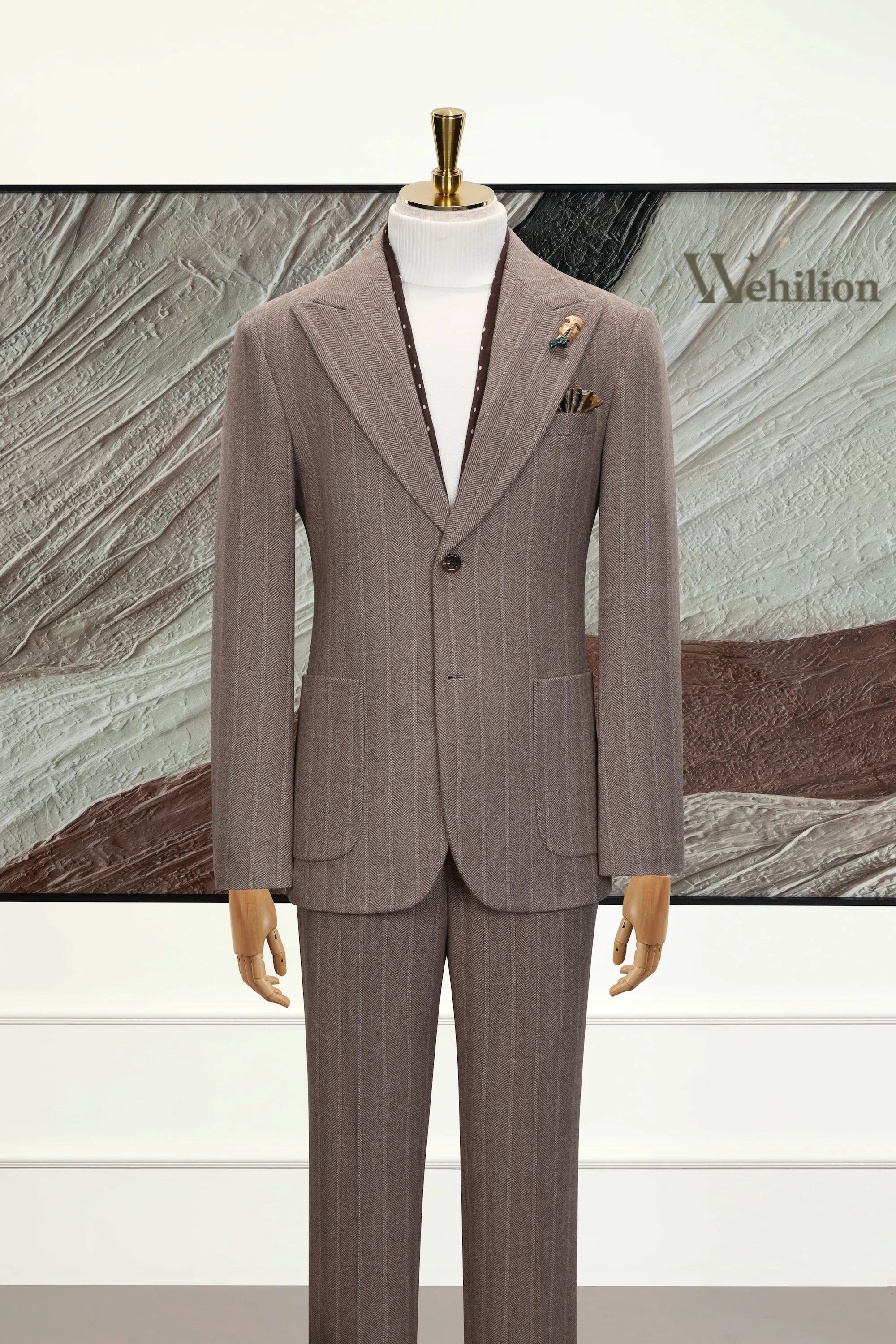 Men's Brown Stripe Wool 2 Piece Suits