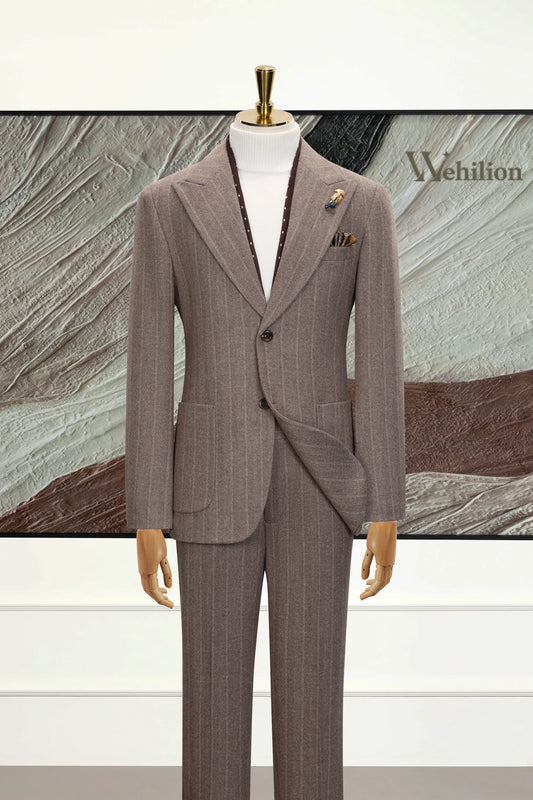 Men's Brown Stripe Wool 2 Piece Suits