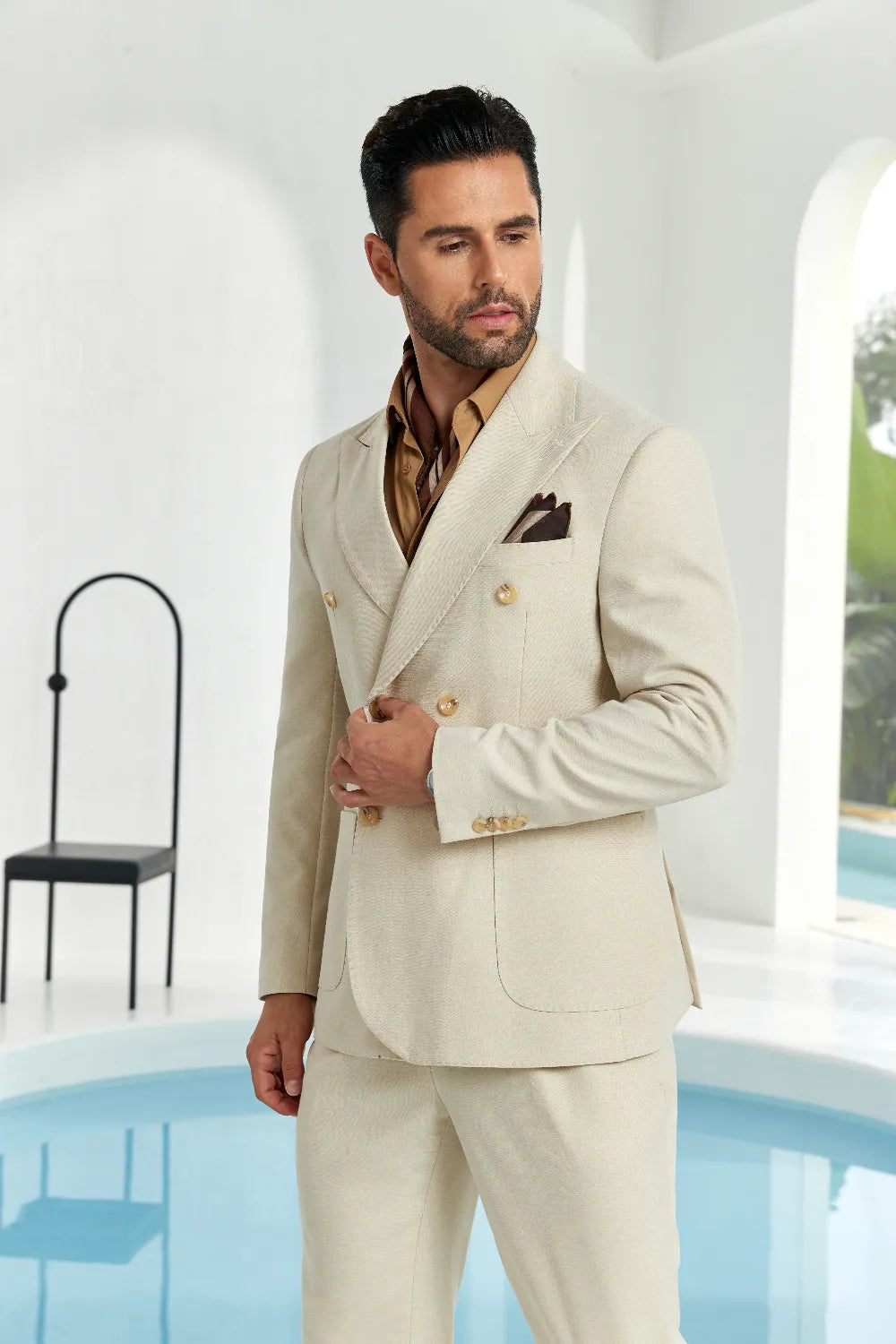 Men's Simple White Double Breasted 2 Pieces Suits