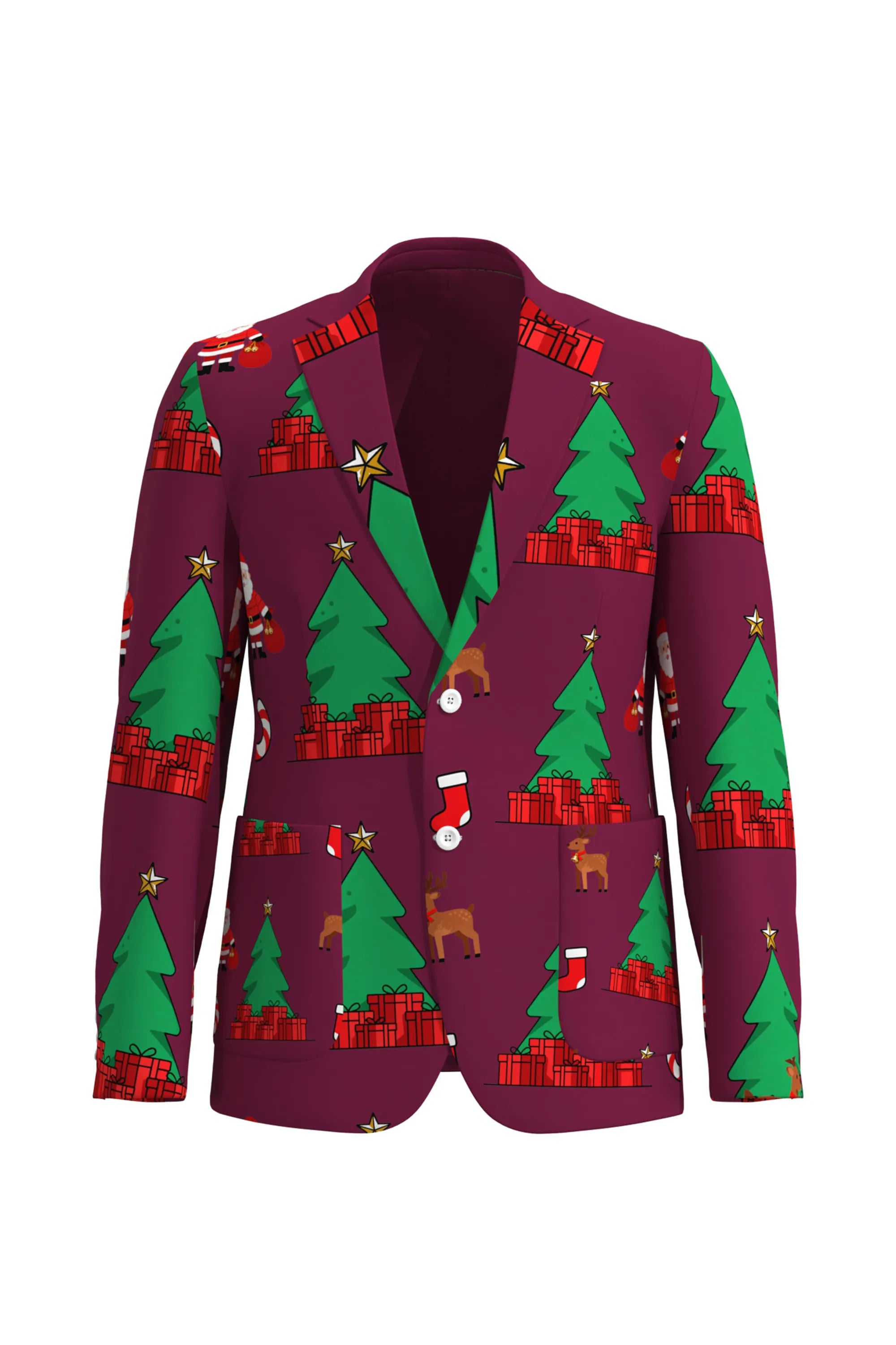 Men's Christmas Tree Pattern Eve Party 2 Piece Suit