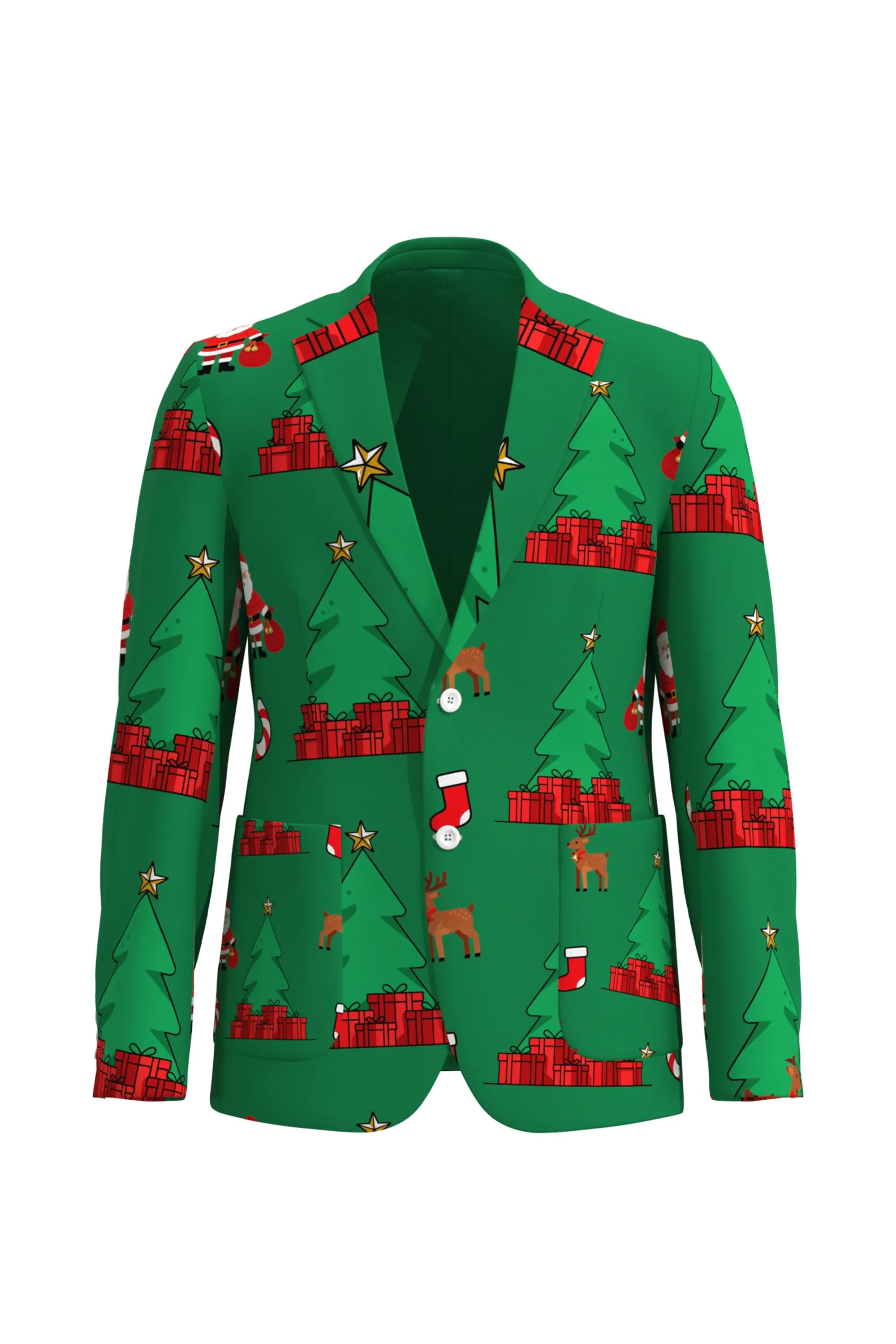 Men's Christmas Tree Pattern Eve Party 2 Piece Suit