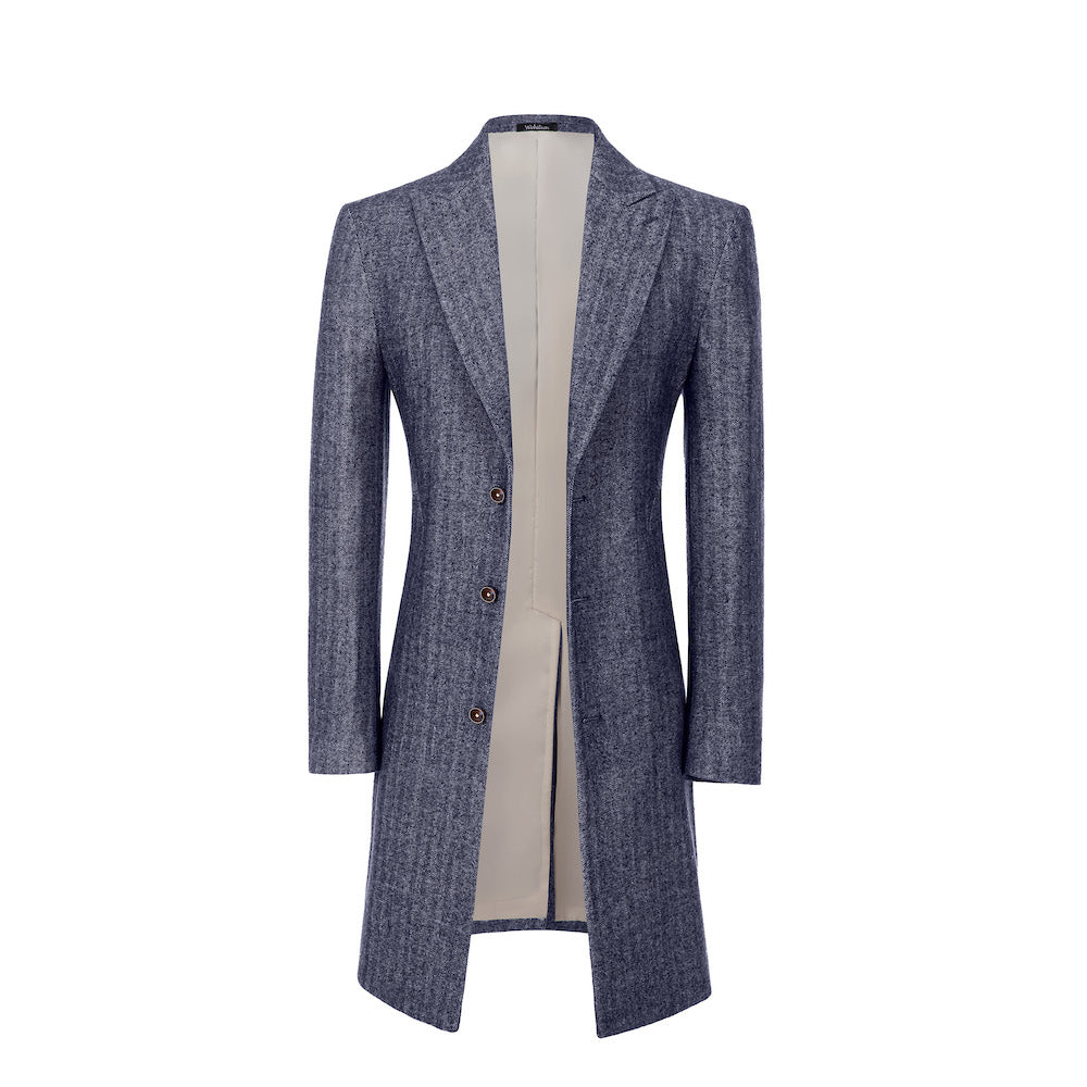 Men’s blue trench coat – open front wool design