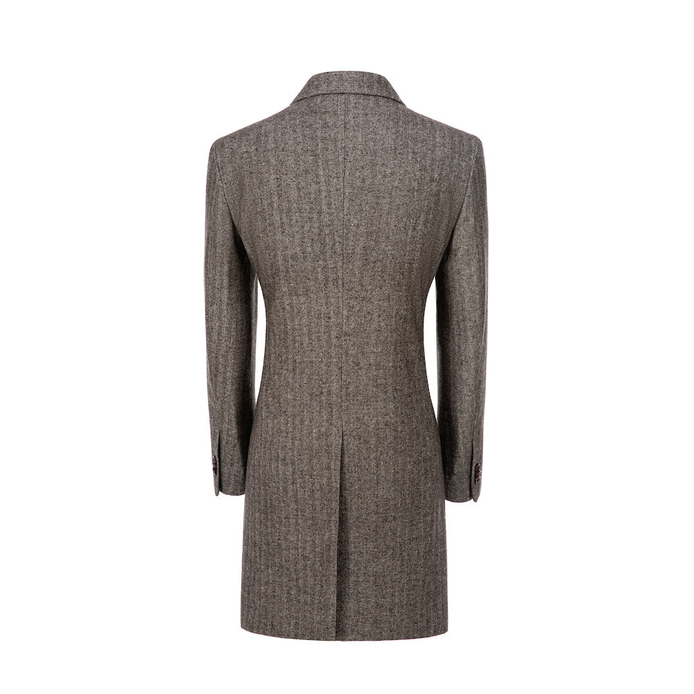 Back view of coffee wool trench coat for men – tailored winter style