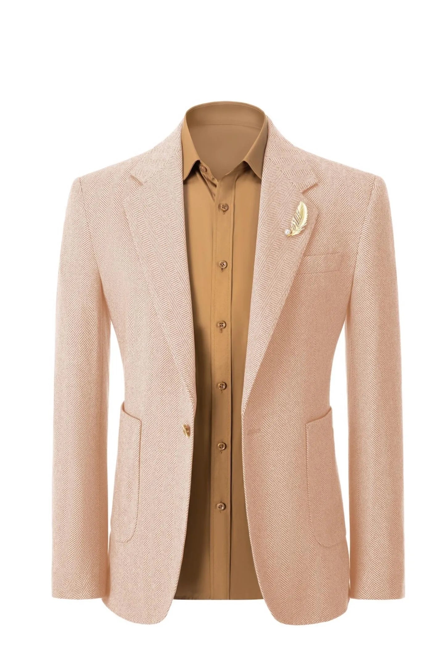 Front view of men's orange herringbone business blazer – showcasing classic 2-piece suit style with tailored fit