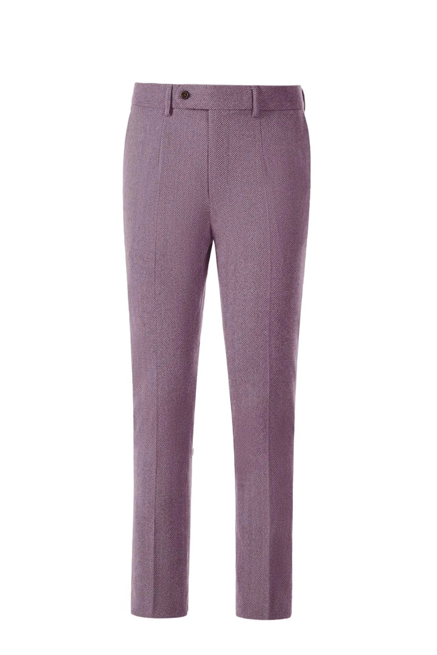 Close-up of the collar on men's purple herringbone business blazer – emphasizing fine detailing and craftsmanship