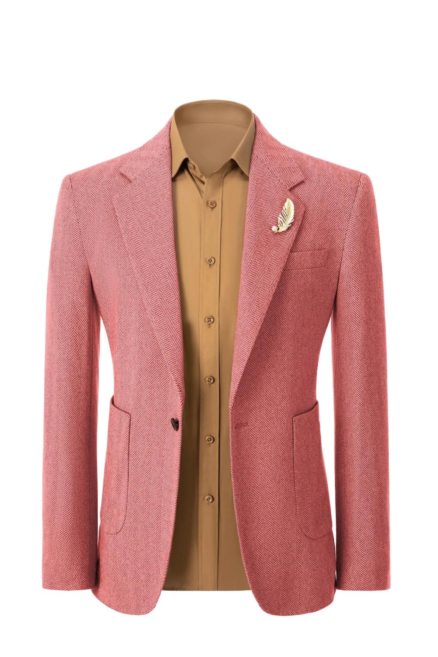 Front view of men's red herringbone business blazer – showcasing classic 2-piece suit style with tailored fit