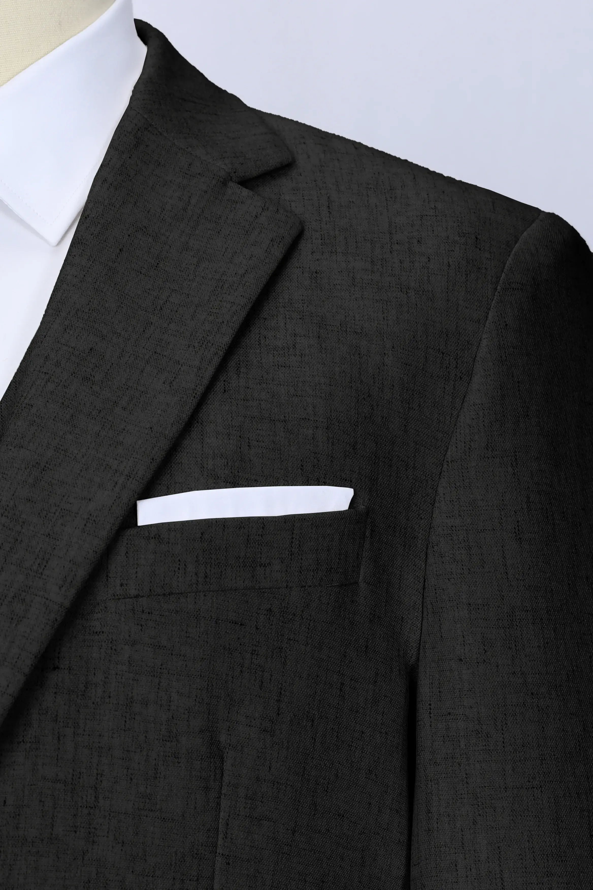 Detailed View of Black Linen Suit Texture – Lightweight and Wrinkle-Resistant – Wehilion® ™